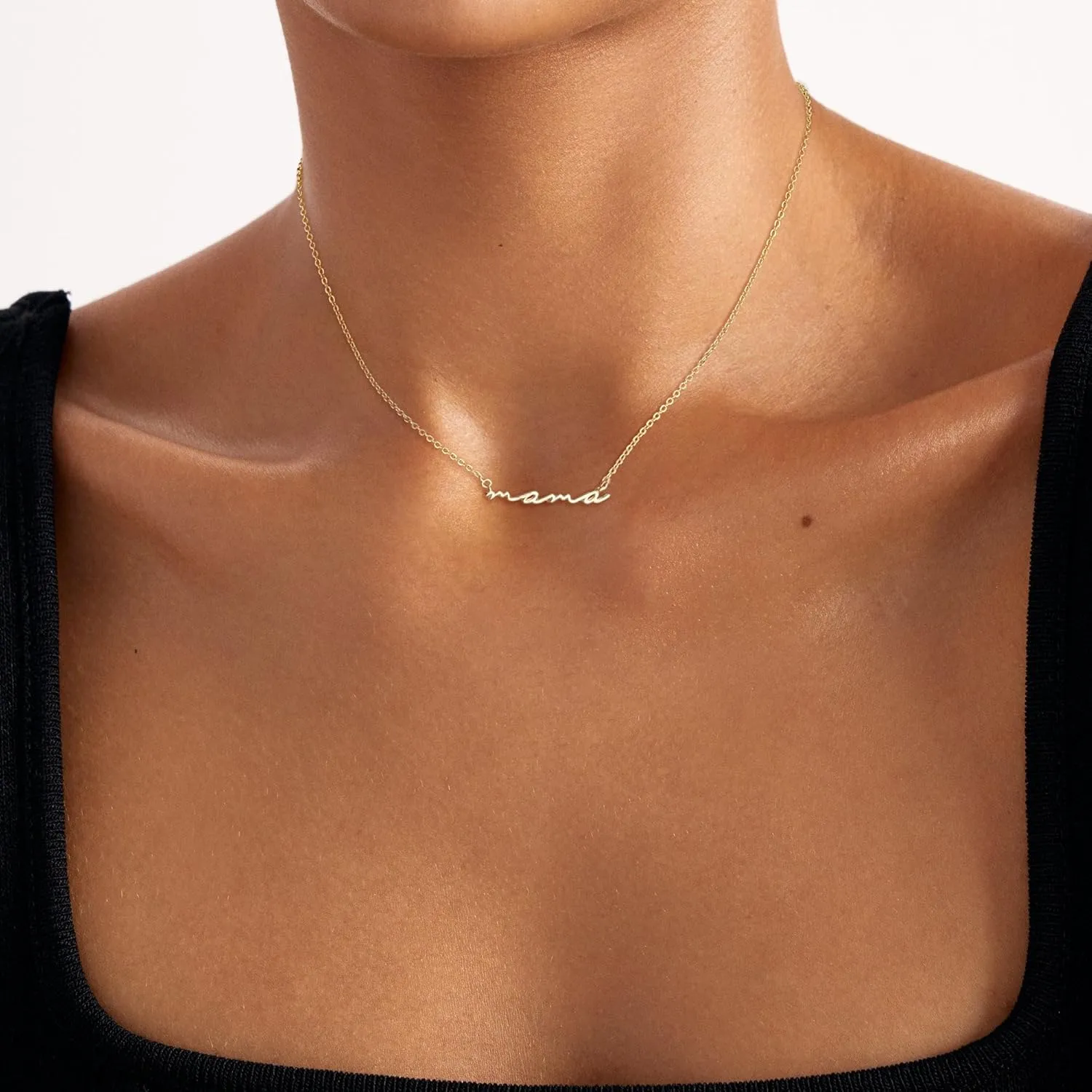 Foxgirl Mama Necklace 18k Gold Plated Tiny Cubic Zirconia Dainty Chain Mom Necklace Initial Letter Mama Pendant Necklaces Mom Jewelry Gift Mother's Day Mother's Birthday