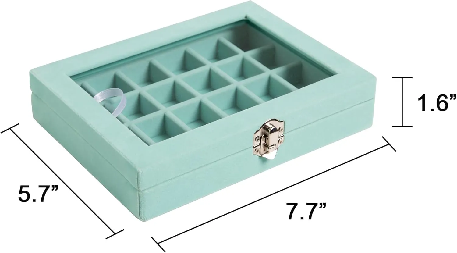 Frebeauty 24 Grid Jewelry Tray,Velvet Stud Earring Organizer,Small Jewelry Organizer with Clear Lid,Lockable Earring Holder Organizer Jewelry Boxes & Organizer Ring Holder for Women & Girls(Turquoise)