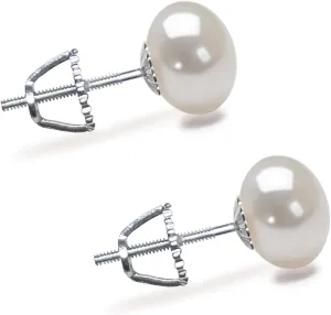 Freshwater Cultured Pearl Earrings Stud AA Graded 5-11mm White Stud Earrings for Women with 925 Sterling Silver Settings and Jewelry Gift Box - Orien Jewelry