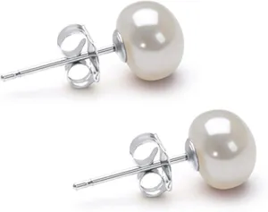 Freshwater Cultured Pearl Earrings Stud AA Graded 5-11mm White Stud Earrings for Women with 925 Sterling Silver Settings and Jewelry Gift Box - Orien Jewelry