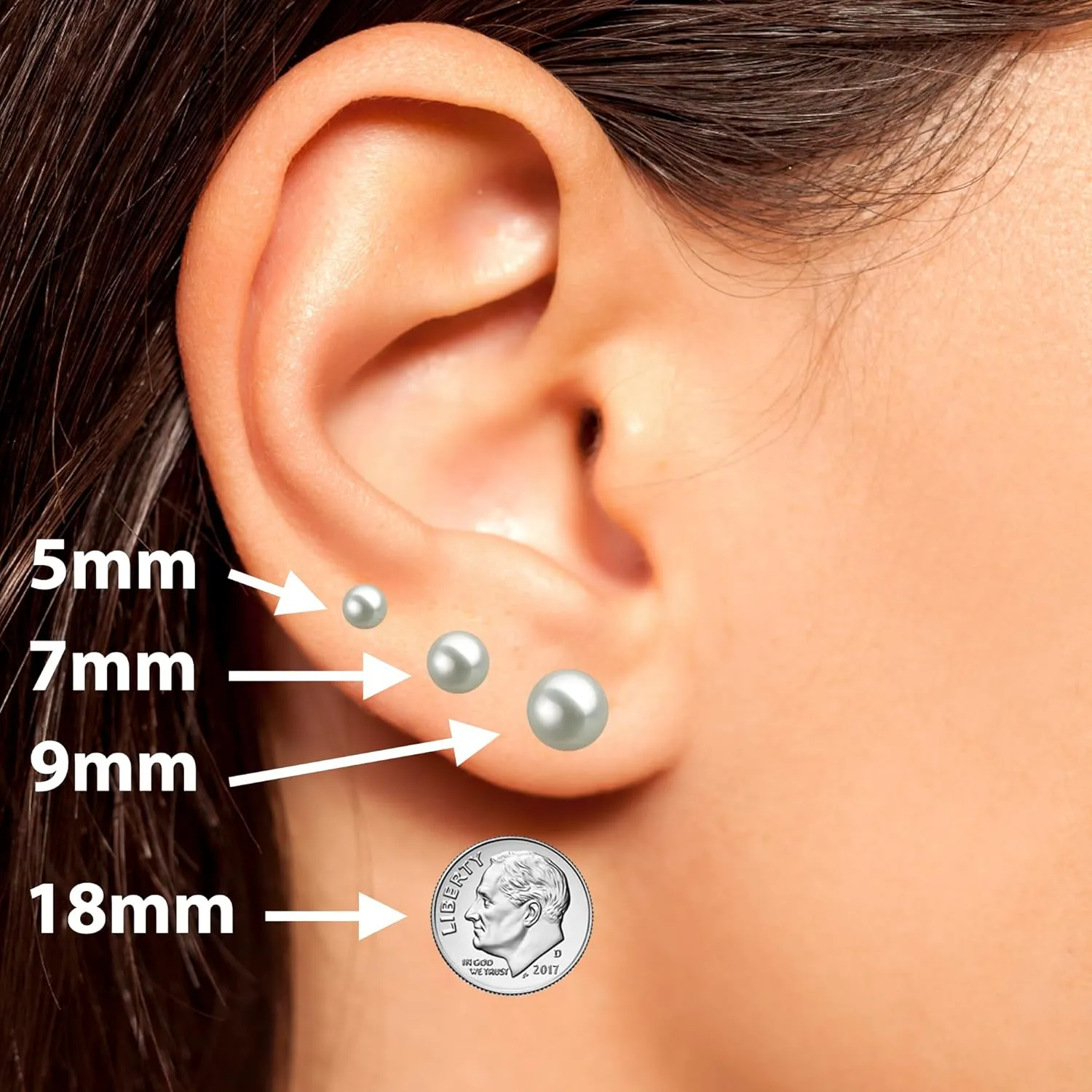 Freshwater Cultured Pearl Earrings Stud AA Graded 5-11mm White Stud Earrings for Women with 925 Sterling Silver Settings and Jewelry Gift Box - Orien Jewelry