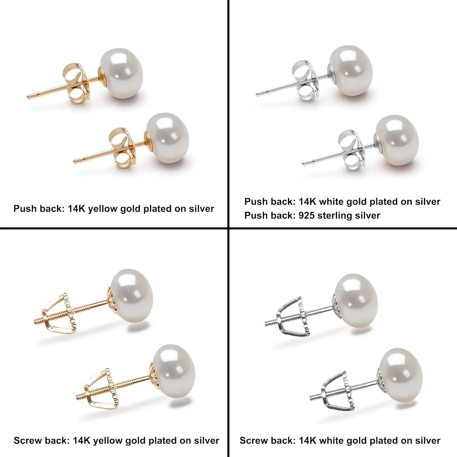 Freshwater Cultured Pearl Earrings Stud AA Graded 5-11mm White Stud Earrings for Women with 925 Sterling Silver Settings and Jewelry Gift Box - Orien Jewelry