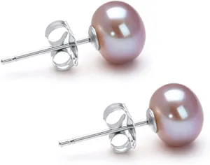 Freshwater Cultured Pearl Earrings Stud AA Graded 6-10mm Lavender Stud Earrings for Women with 925 Sterling Silver Settings and Jewelry Gift Box - Orien Jewelry