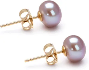 Freshwater Cultured Pearl Earrings Stud AA Graded 6-10mm Lavender Stud Earrings for Women with 925 Sterling Silver Settings and Jewelry Gift Box - Orien Jewelry