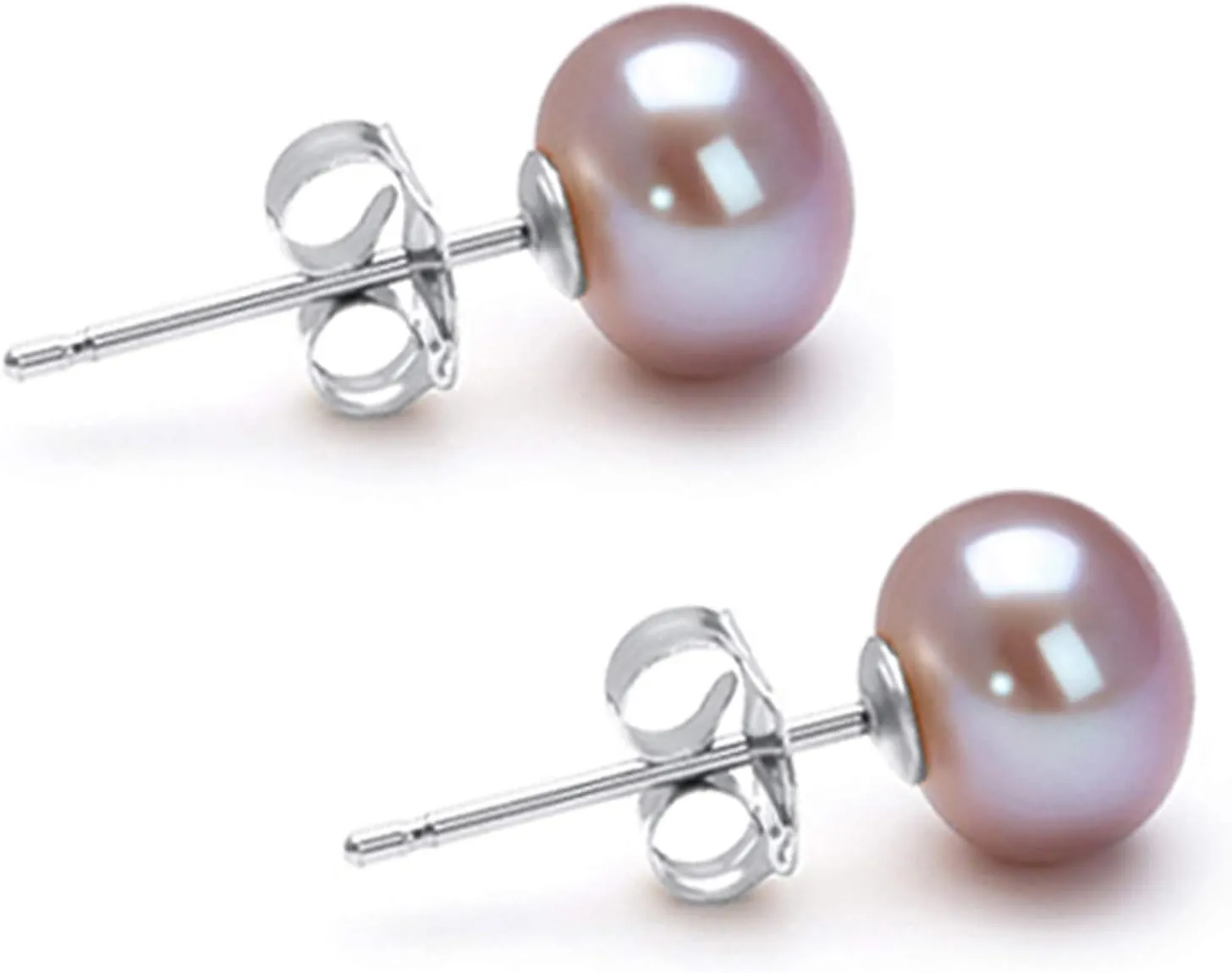 Freshwater Cultured Pearl Earrings Stud AA Graded 6-10mm Lavender Stud Earrings for Women with 925 Sterling Silver Settings and Jewelry Gift Box - Orien Jewelry