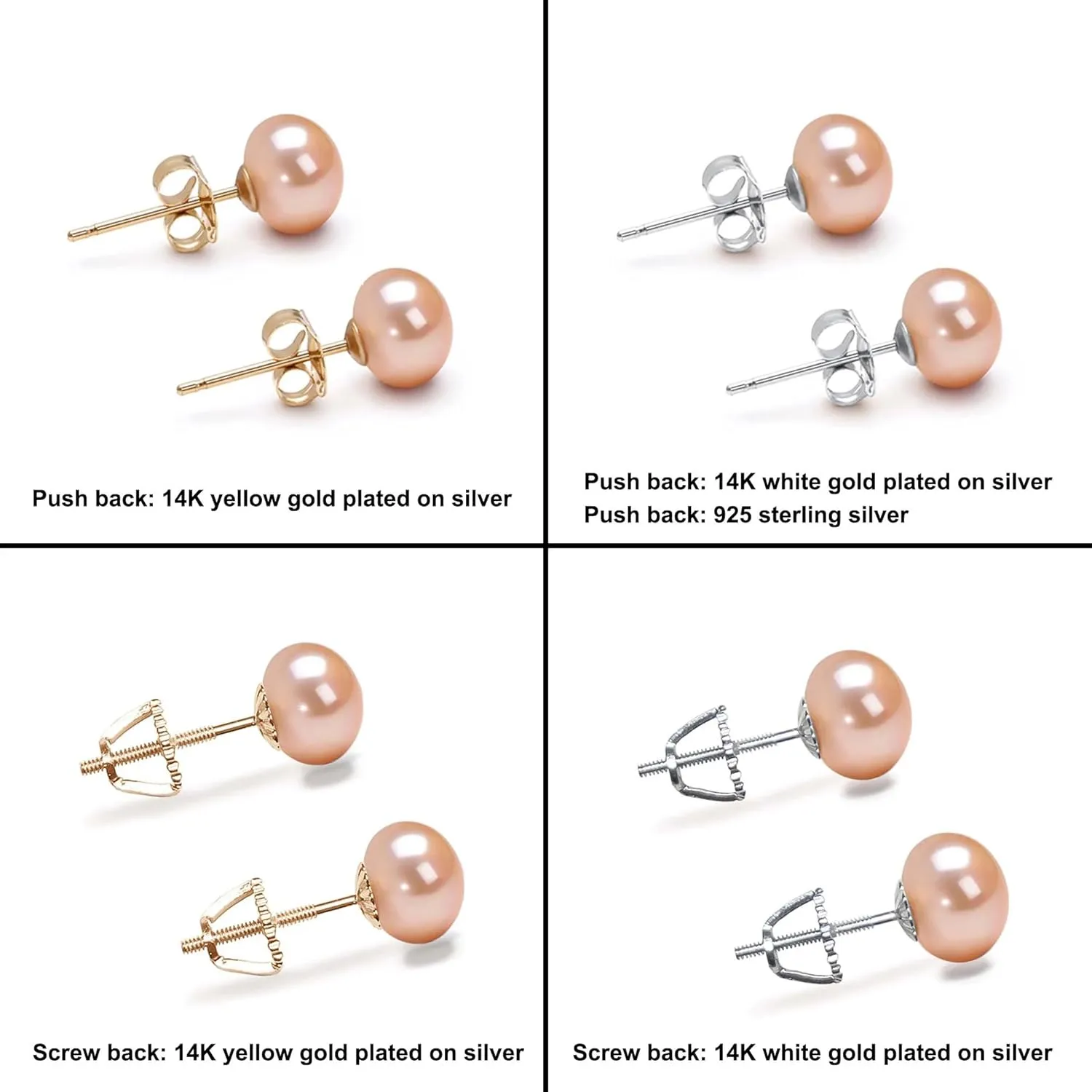 Freshwater Cultured Pearl Earrings Stud AA Graded 6-10mm Pink Stud Earrings for Women with 925 Sterling Silver Settings and Jewelry Gift Box - Orien Jewelry