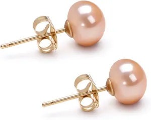 Freshwater Cultured Pearl Earrings Stud AA Graded 6-10mm Pink Stud Earrings for Women with 925 Sterling Silver Settings and Jewelry Gift Box - Orien Jewelry