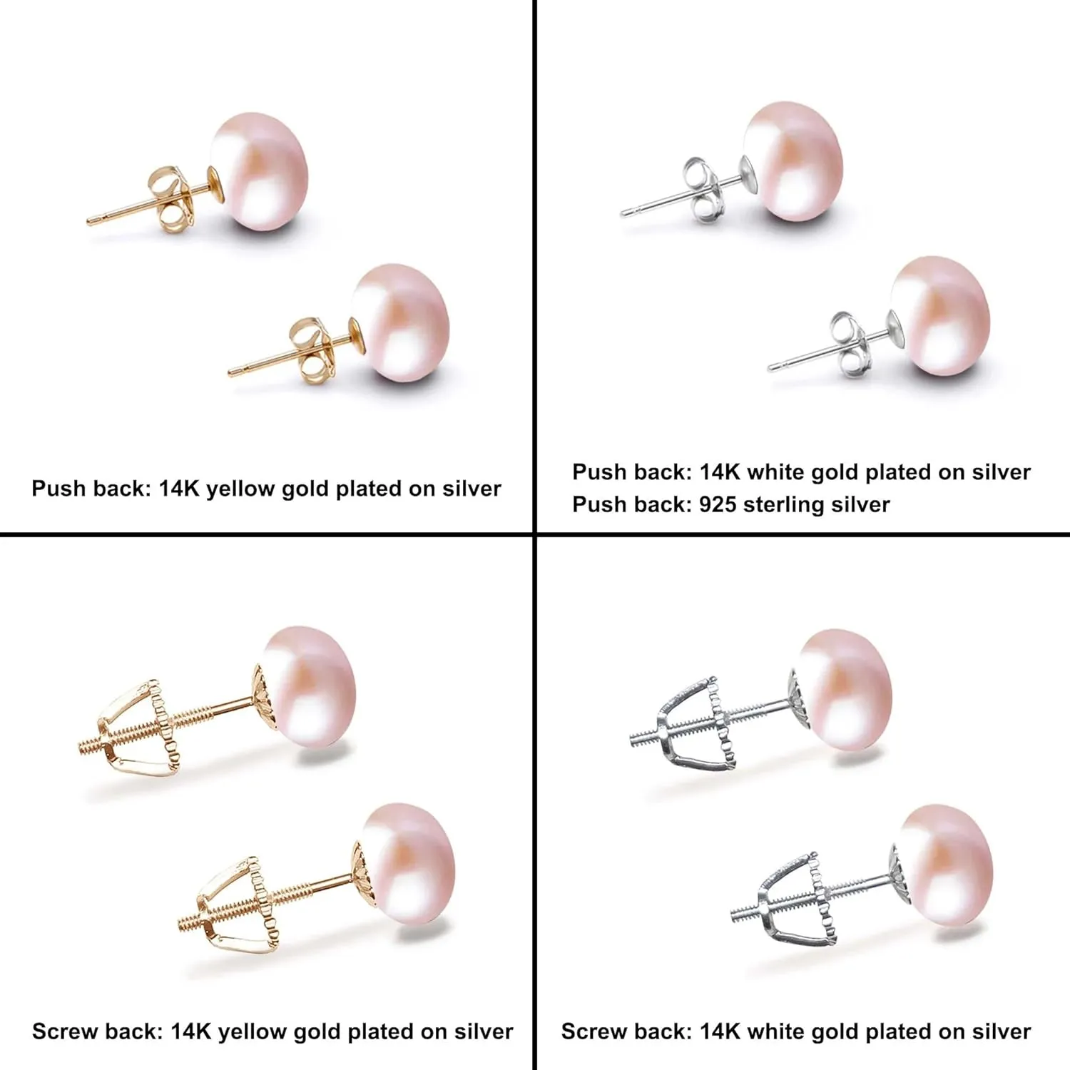 Freshwater Cultured Pearl Earrings Stud AA Graded 6-10mm Rosaline Color Stud Earrings for Women with 925 Sterling Silver Settings and Jewelry Gift Box - Orien Jewelry