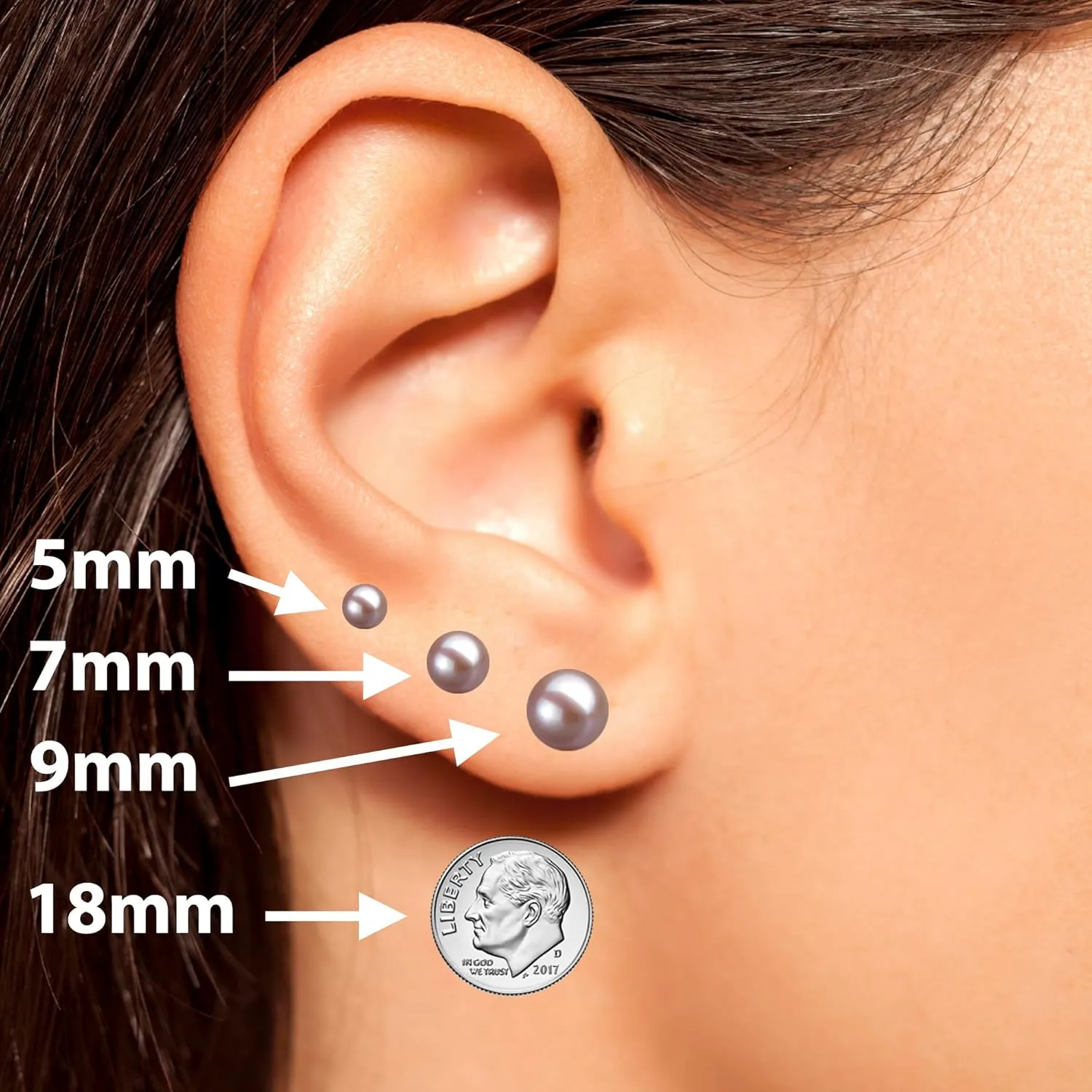 Freshwater Cultured Pearl Earrings Stud AA Graded 6-10mm Rosaline Color Stud Earrings for Women with 925 Sterling Silver Settings and Jewelry Gift Box - Orien Jewelry