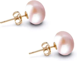 Freshwater Cultured Pearl Earrings Stud AA Graded 6-10mm Rosaline Color Stud Earrings for Women with 925 Sterling Silver Settings and Jewelry Gift Box - Orien Jewelry
