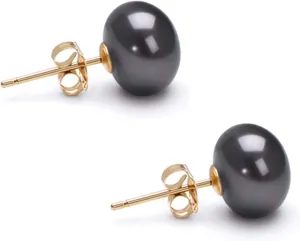 Freshwater Cultured Pearl Earrings Stud AA Graded 6-11mm Black Stud Earrings for Women with 925 Sterling Silver Settings and Jewelry Gift Box - Orien Jewelry