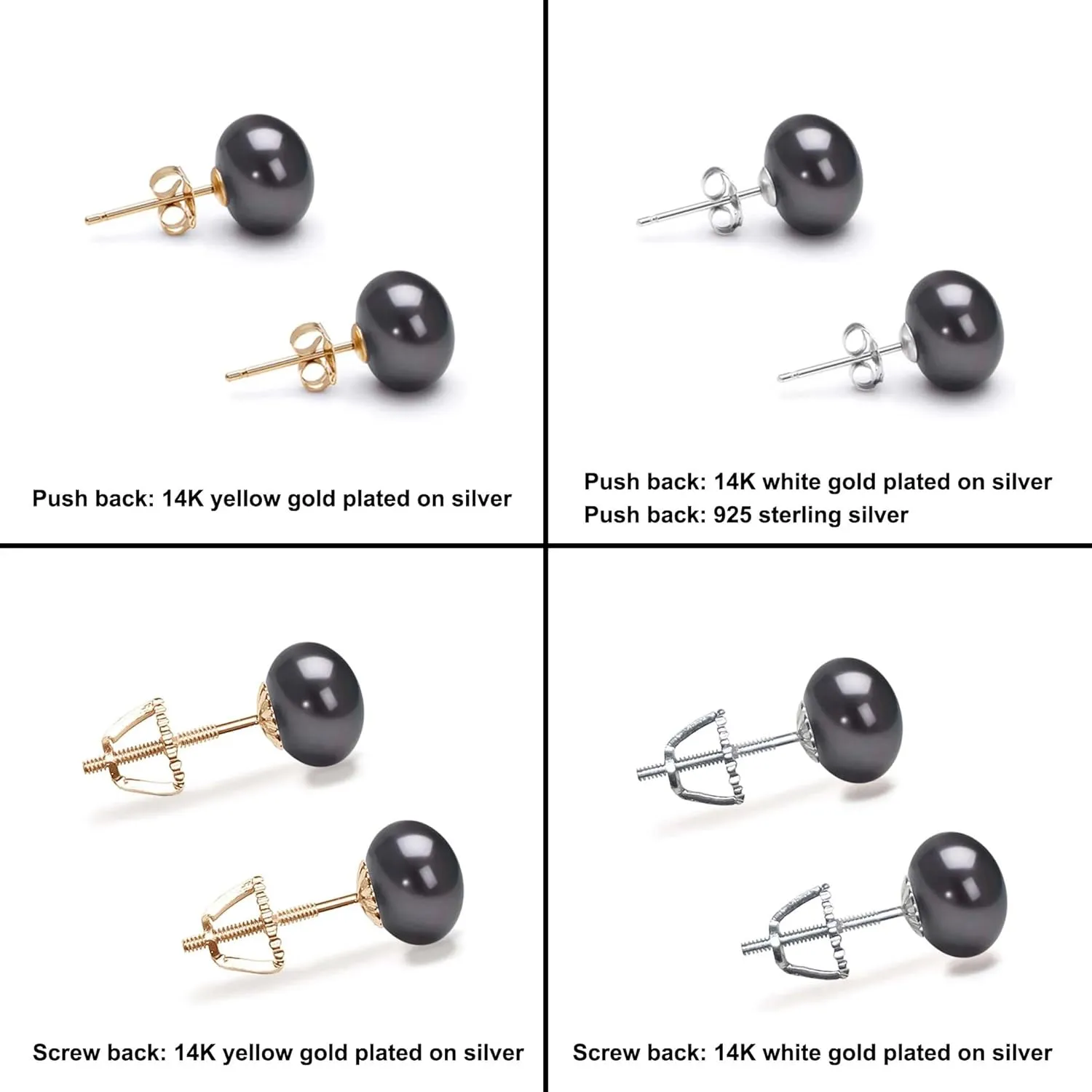 Freshwater Cultured Pearl Earrings Stud AA Graded 6-11mm Black Stud Earrings for Women with 925 Sterling Silver Settings and Jewelry Gift Box - Orien Jewelry