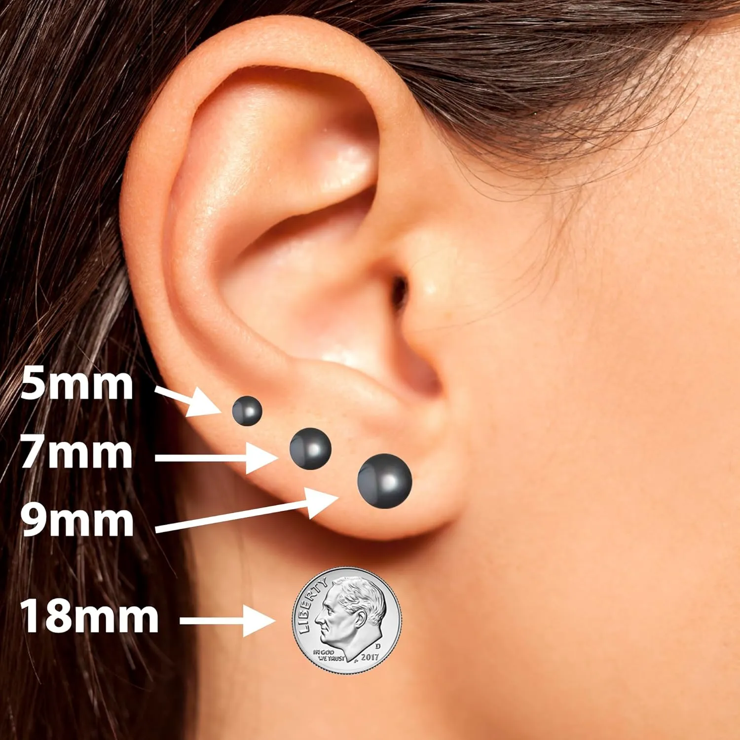 Freshwater Cultured Pearl Earrings Stud AA Graded 6-11mm Black Stud Earrings for Women with 925 Sterling Silver Settings and Jewelry Gift Box - Orien Jewelry