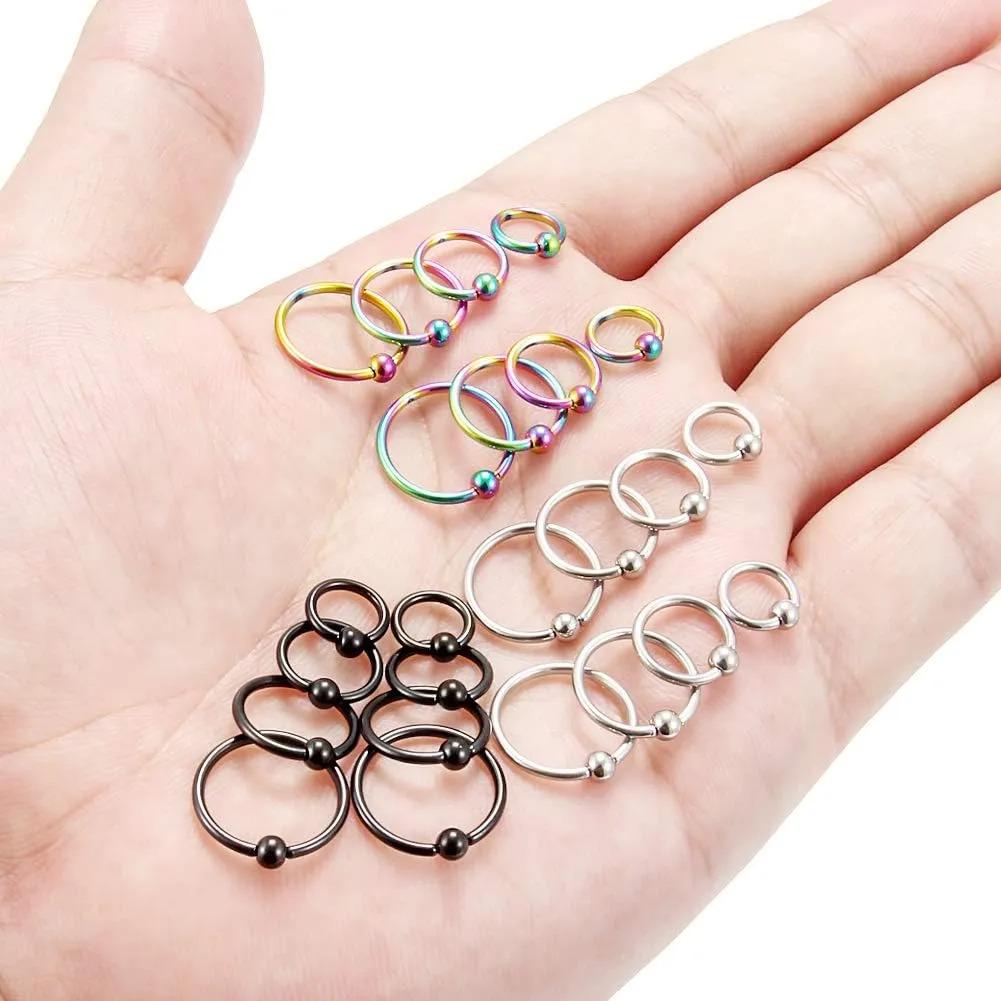 Ftovosyo Tragus Hoop Earrings Surgical Steel 16g 14g 12g Captive Bead Ring Lip Septum Hoops Body Piercing Jewelry for Women Men 24 Pieces