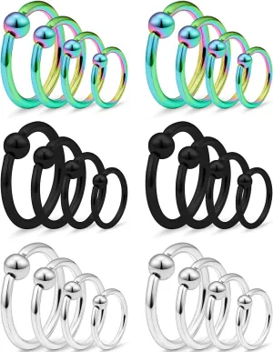 Ftovosyo Tragus Hoop Earrings Surgical Steel 16g 14g 12g Captive Bead Ring Lip Septum Hoops Body Piercing Jewelry for Women Men 24 Pieces