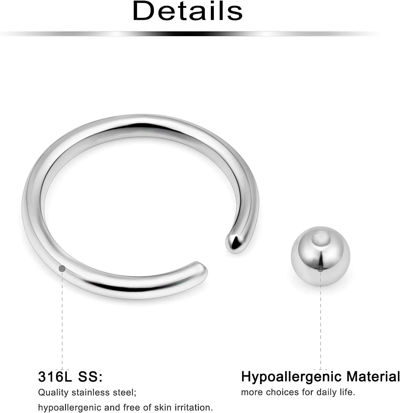 Ftovosyo Tragus Hoop Earrings Surgical Steel 16g 14g 12g Captive Bead Ring Lip Septum Hoops Body Piercing Jewelry for Women Men 24 Pieces