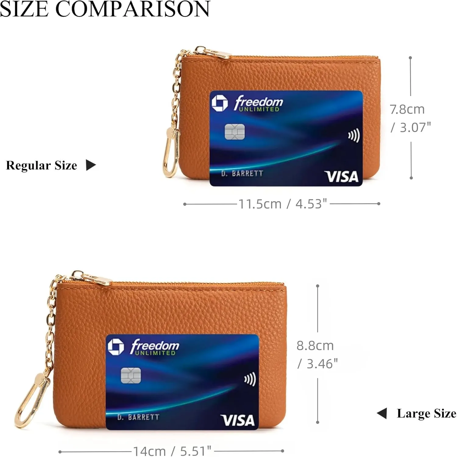 Full Grain Leather Coin Purse with Key Chain - Small Change Purse Keychain Card Holder Keychain Pouch Small Keychain Wallet for Women and Men (Brown, Large Size)