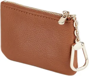 Full Grain Leather Coin Purse with Key Chain - Small Change Purse Keychain Card Holder Keychain Pouch Small Keychain Wallet for Women and Men (Brown)
