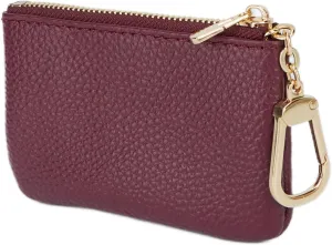Full Grain Leather Coin Purse with Key Chain - Small Change Purse Keychain Card Holder Keychain Pouch Small Keychain Wallet for Women and Men (Burgundy)