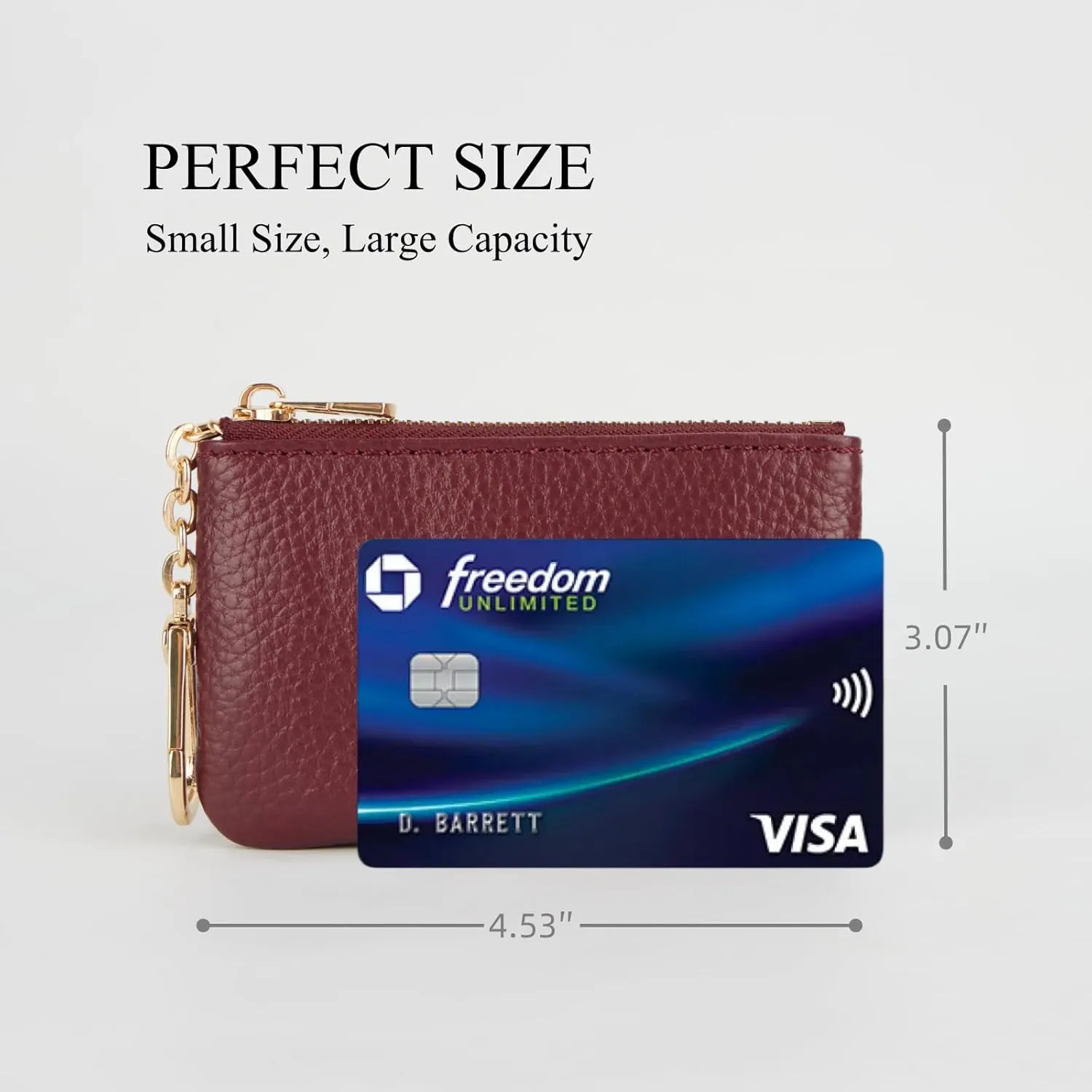Full Grain Leather Coin Purse with Key Chain - Small Change Purse Keychain Card Holder Keychain Pouch Small Keychain Wallet for Women and Men (Burgundy)