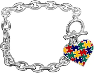 Fundraising For A Cause | Autism Colored Puzzle Heart Chunky Charm Bracelets  Perfect for Awareness, Gift-Giving, Fundraising, Door Prizes & More!