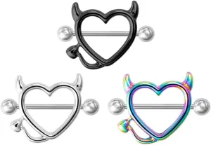 Fuqimanman2020 Devil Heart Nipple Rings Surgical Steel 316L Nipple Piercing Bar Piercing Jewelry for Women Men