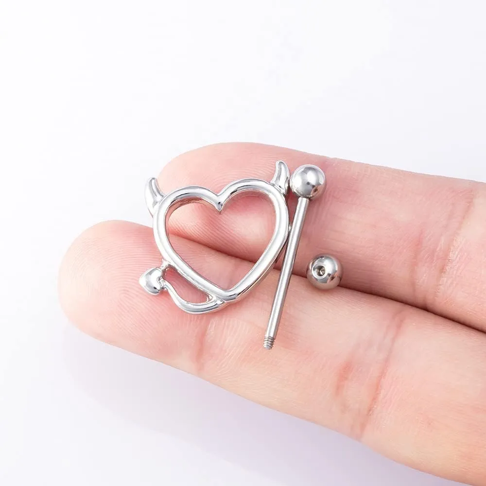 Fuqimanman2020 Devil Heart Nipple Rings Surgical Steel 316L Nipple Piercing Bar Piercing Jewelry for Women Men
