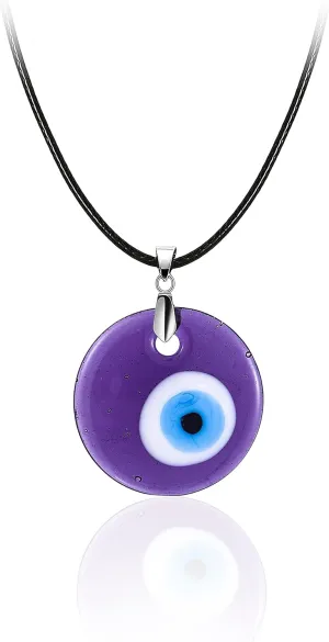 Fuqimanman2020 Lucky Blue Glass Turkish Evil Eye Pendant Necklace Set Leather Rope Hamsa Hand for Women Men Protection Ojo Prayer Religious Amulet Jewelry