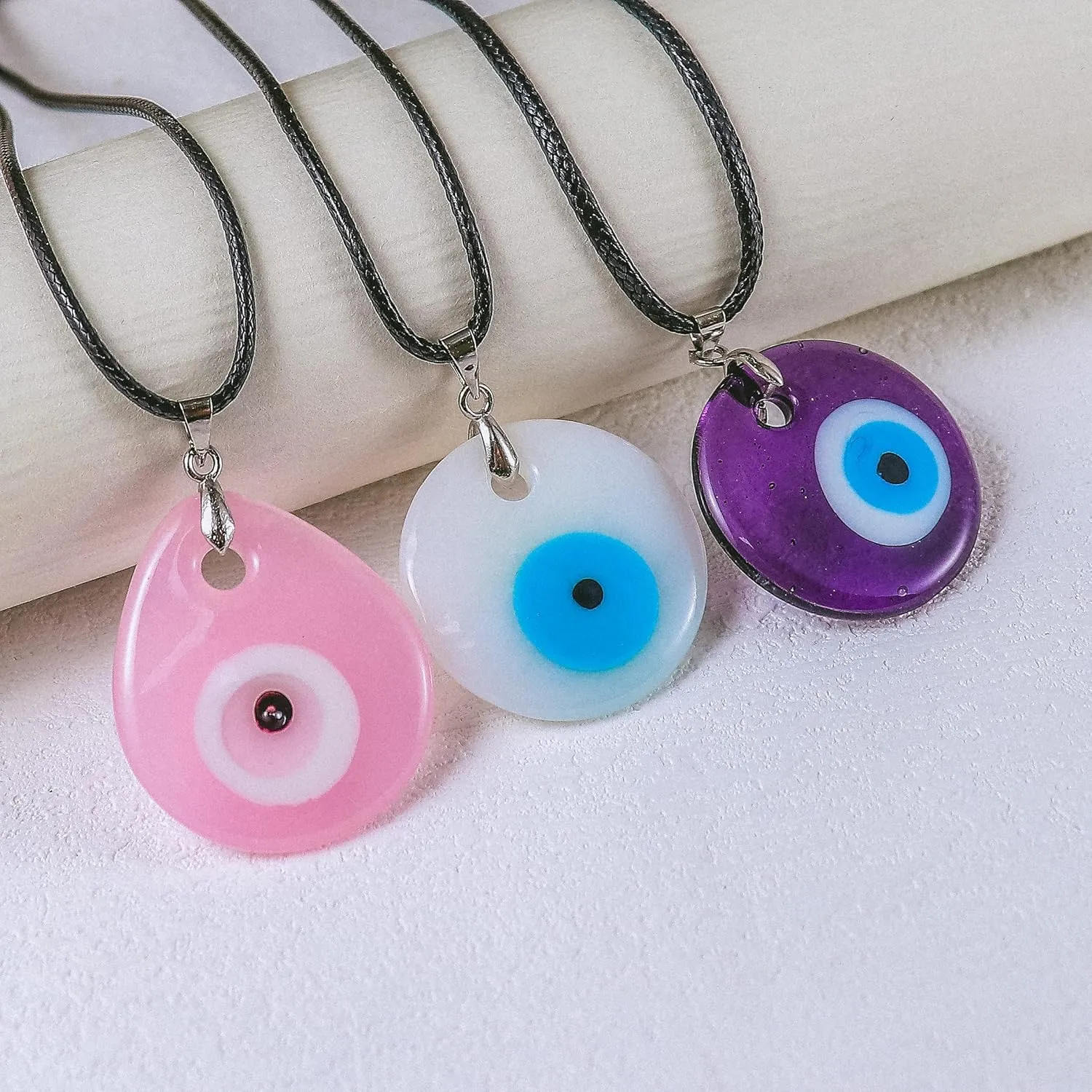 Fuqimanman2020 Lucky Blue Glass Turkish Evil Eye Pendant Necklace Set Leather Rope Hamsa Hand for Women Men Protection Ojo Prayer Religious Amulet Jewelry