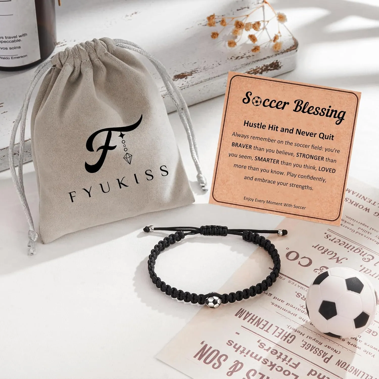 FYUKISS Baseball Football Soccer Gifts, Adjustable Braided Baseball Bracelets for Teen Ideas with Message Gift Card