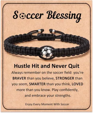 FYUKISS Baseball Football Soccer Gifts, Adjustable Braided Baseball Bracelets for Teen Ideas with Message Gift Card