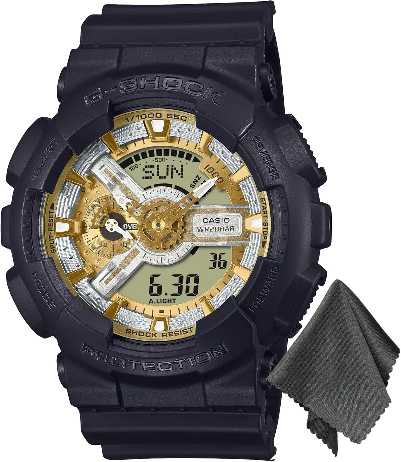 G-Shock Watch Analog/Digital Bundled with OSP Cleaning Cloth - Casio Watch Men 200 M. Water Resistance, 3 Year Battery, Alarm, LED Backlight