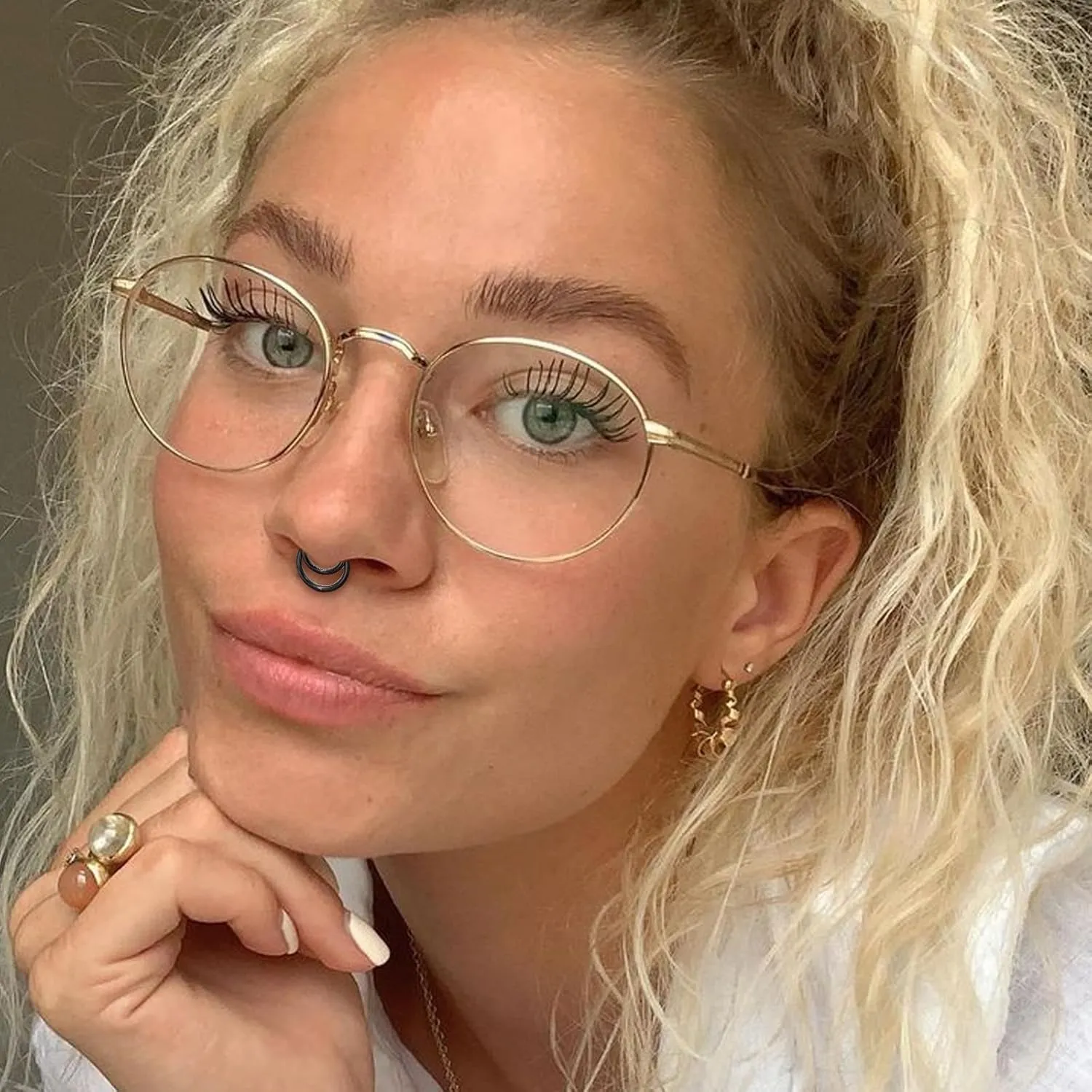 G23 Titanium Nose Ring Hoop for Women Men, 16G Gold Septum Rings, Helix Tragus Cartilage Rook Earrings Piercing Jewelry