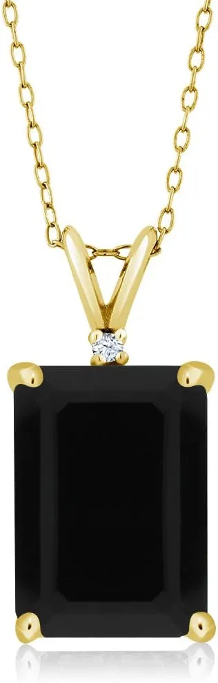 Gem Stone King 18K Yellow Gold Plated Silver Black Onyx Pendant Necklace For Women (5.02 Cttw, Gemstone December Birthstone, Emerald Cut 14X10MM, with 18 Inch Silver Chain)
