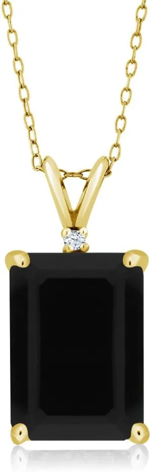Gem Stone King 18K Yellow Gold Plated Silver Black Onyx Pendant Necklace For Women (5.02 Cttw, Gemstone December Birthstone, Emerald Cut 14X10MM, with 18 Inch Silver Chain)