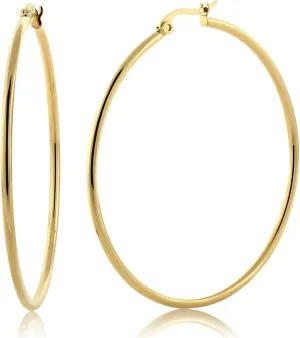 Gem Stone King 2 Inch Stunning Stainless Steel Yellow Gold Plated Hoop Earrings (50mm Diameter)
