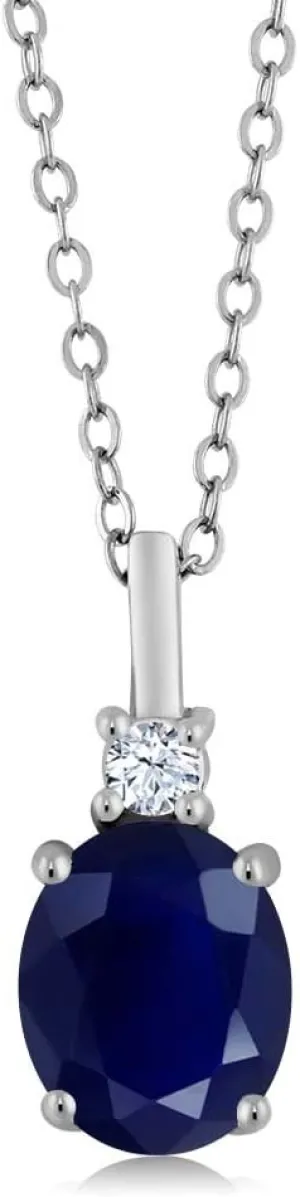 Gem Stone King 2.55 Cttw Blue Sapphire Necklace For Women | 925 Sterling Silver | Gemstone Birthstone | Oval 9X7MM Pendant Necklace | With 18 Inch Silver Chain