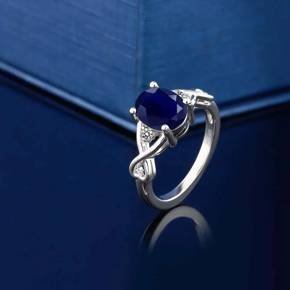 Gem Stone King 2.56 Cttw Blue Sapphire and White Diamond Engagement Ring For Women | 925 Sterling Silver | Gemstone Birthstone | Available In Size 5, 6, 7, 8, 9
