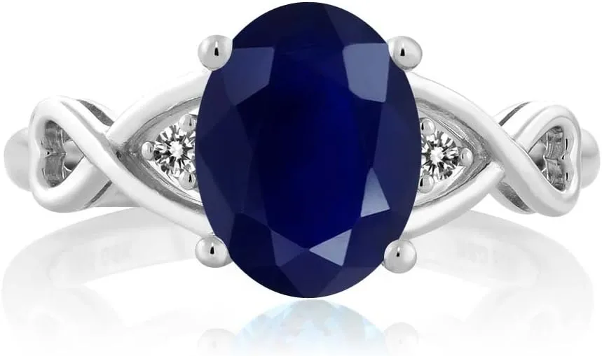 Gem Stone King 2.56 Cttw Blue Sapphire and White Diamond Engagement Ring For Women | 925 Sterling Silver | Gemstone Birthstone | Available In Size 5, 6, 7, 8, 9