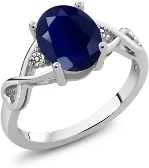 Gem Stone King 2.56 Cttw Blue Sapphire and White Diamond Engagement Ring For Women | 925 Sterling Silver | Gemstone Birthstone | Available In Size 5, 6, 7, 8, 9