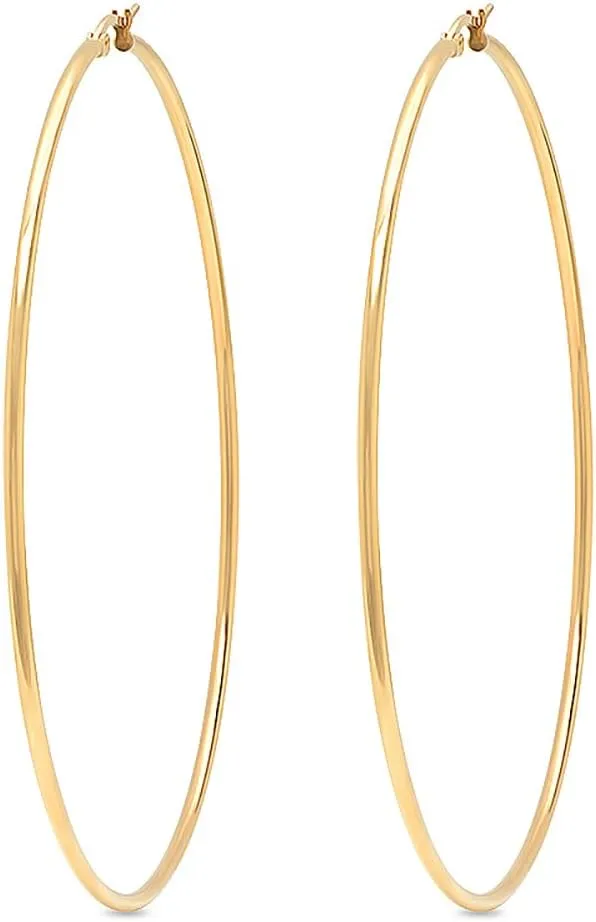 Gem Stone King 3.5 Inch Stainless Steel Yellow Gold Tone Hoop Earrings - 90MM Diameter - Stunning Statement Jewelry for Women | Fine Jewelry Gifts for Her Mom Women Wife