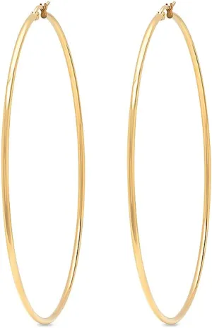 Gem Stone King 3.5 Inch Stainless Steel Yellow Gold Tone Hoop Earrings - 90MM Diameter - Stunning Statement Jewelry for Women | Fine Jewelry Gifts for Her Mom Women Wife