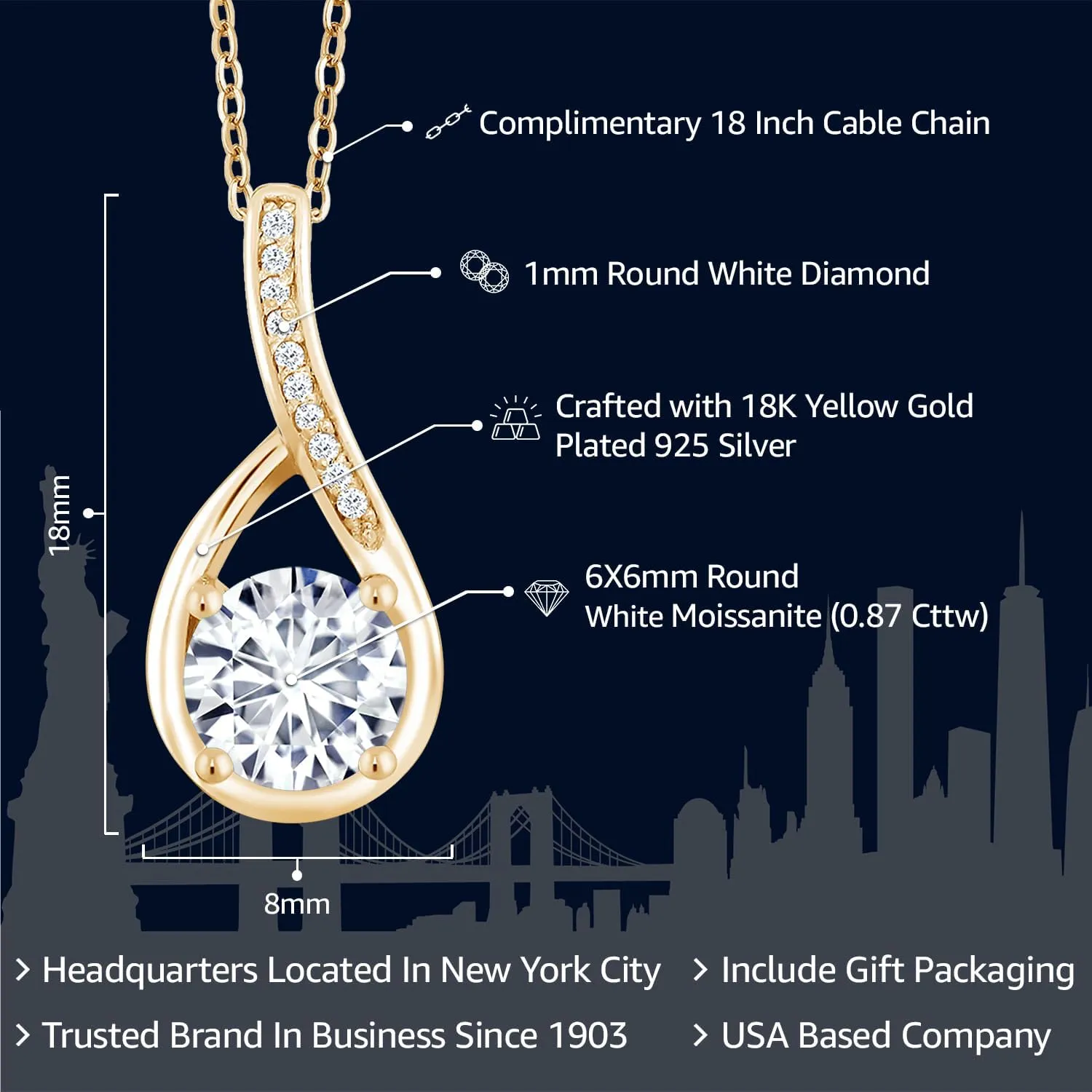 Gem Stone King 6MM Round Gemstone Birthstone and White Diamond Necklace | 925 Sterling Silver | Infinity Pendant Necklace for Women | With 18 Inch Chain