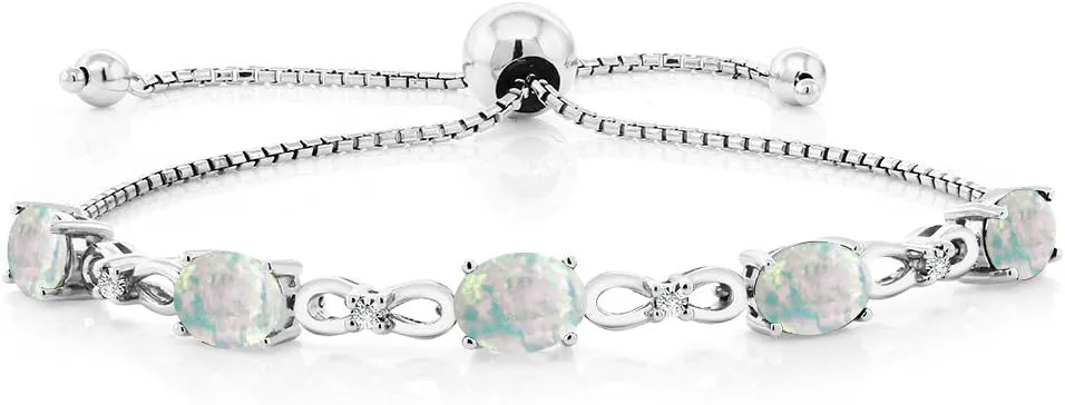 Gem Stone King 7X5MM Oval Cut Gemstone Birthstone and Accent Lab Grown Diamond Tennis Bracelet For Women In 925 Sterling Silver | Adjustable Bolo Bracelet For Women | Easy-On Easy-Off