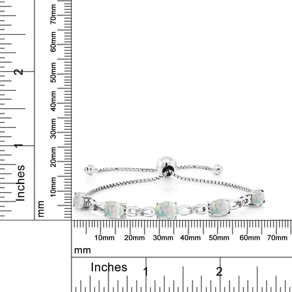 Gem Stone King 7X5MM Oval Cut Gemstone Birthstone and Accent Lab Grown Diamond Tennis Bracelet For Women In 925 Sterling Silver | Adjustable Bolo Bracelet For Women | Easy-On Easy-Off