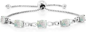 Gem Stone King 7X5MM Oval Cut Gemstone Birthstone and Accent Lab Grown Diamond Tennis Bracelet For Women In 925 Sterling Silver | Adjustable Bolo Bracelet For Women | Easy-On Easy-Off