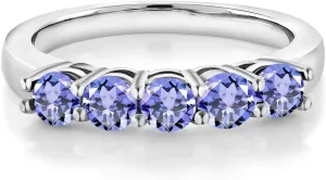 Gem Stone King 925 Sterling Silver Blue Tanzanite 5-Stone Wedding Anniversary Band Ring For Women (0.90 Cttw, Gemstone December Birthstone, Available In Size 5, 6, 7, 8, 9)