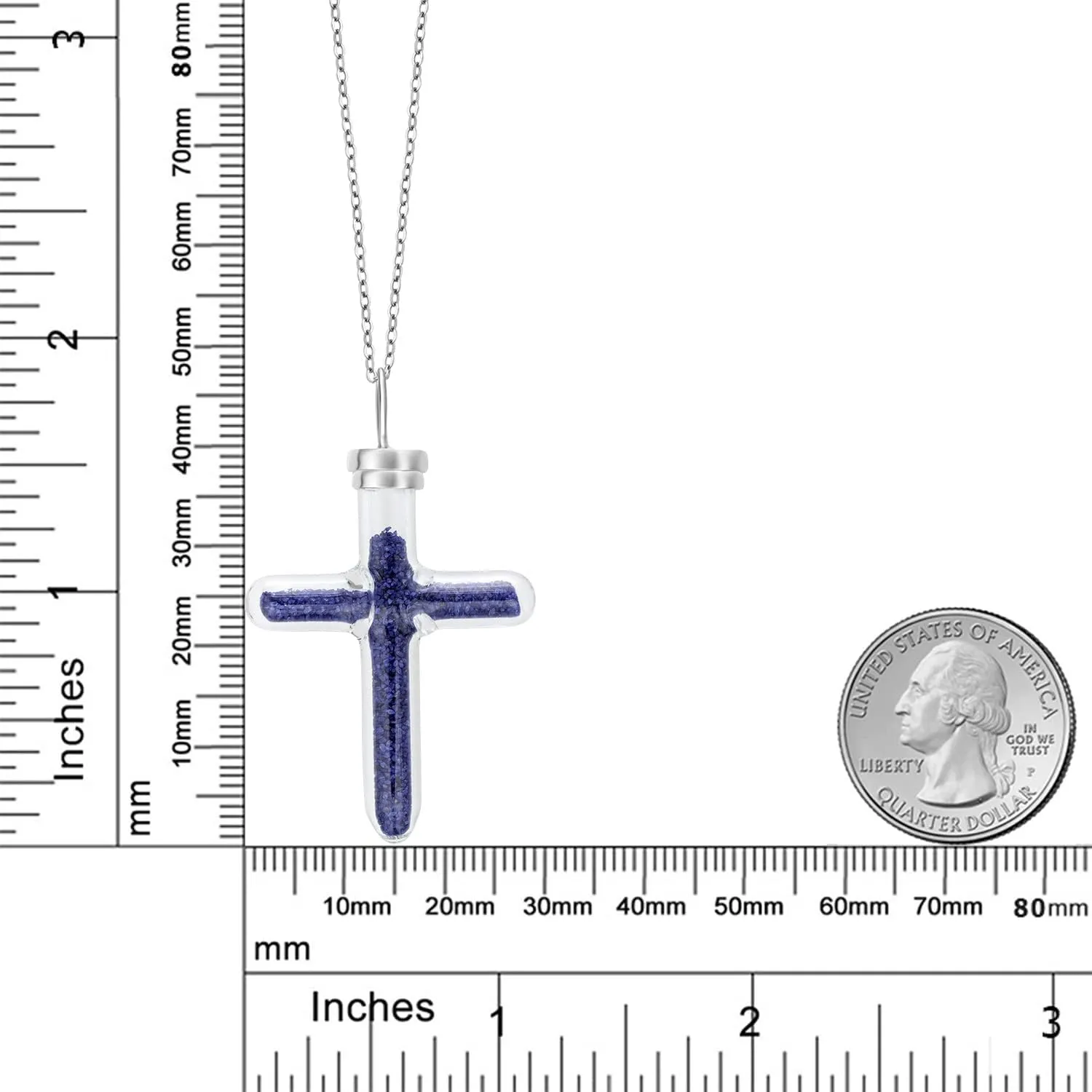 Gem Stone King 925 Sterling Silver Cross Pendant Necklace with Blue Sapphire Dust in Glass - Birthstone Gemstone on 18 Inch Silver Chain (10.00 Cttw, Length: 1.5 Inch)