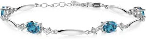Gem Stone King 925 Sterling Silver Gemstone Birthstone and White Topaz Tennis Bracelet For Women | Oval 7X5MM and 2MM | 6 Inch   1 Inch Extender | Fine Jewelry for Her Mom Wife