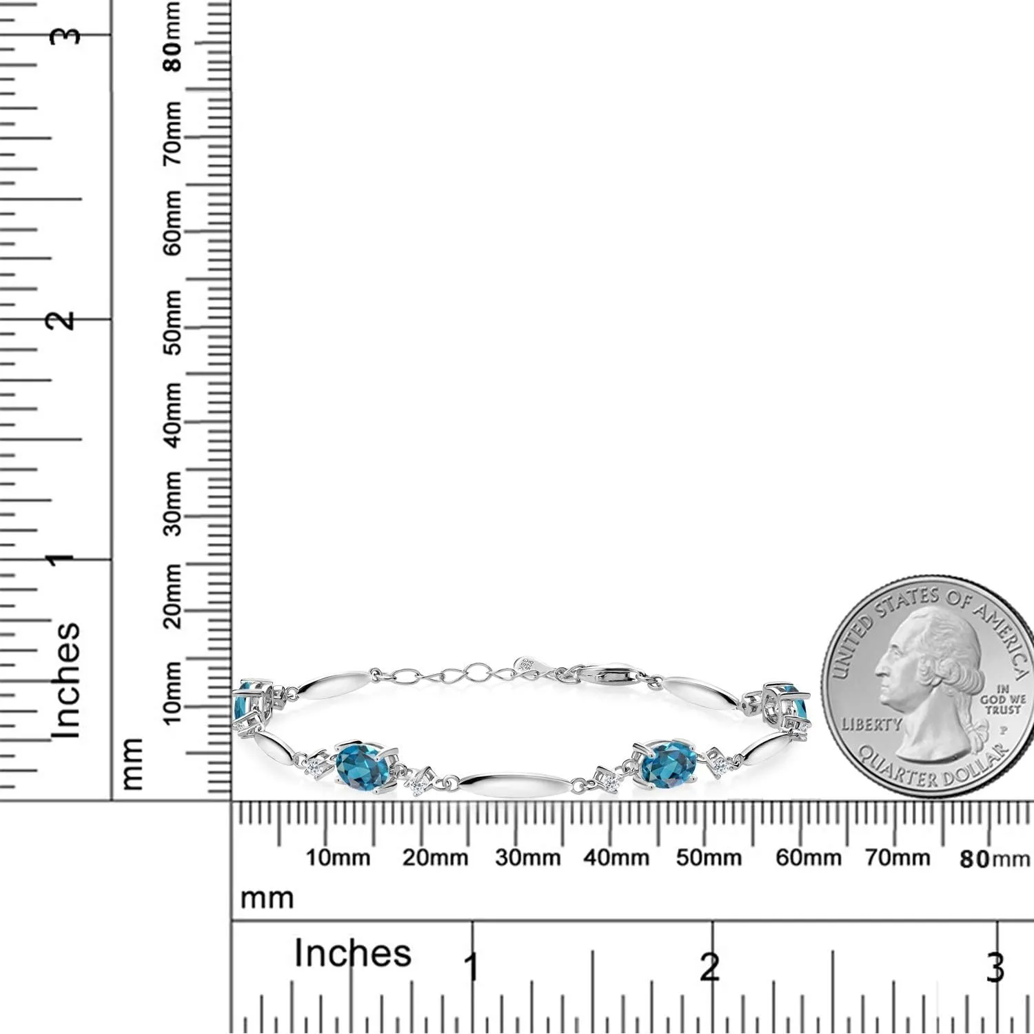 Gem Stone King 925 Sterling Silver Gemstone Birthstone and White Topaz Tennis Bracelet For Women | Oval 7X5MM and 2MM | 6 Inch   1 Inch Extender | Fine Jewelry for Her Mom Wife